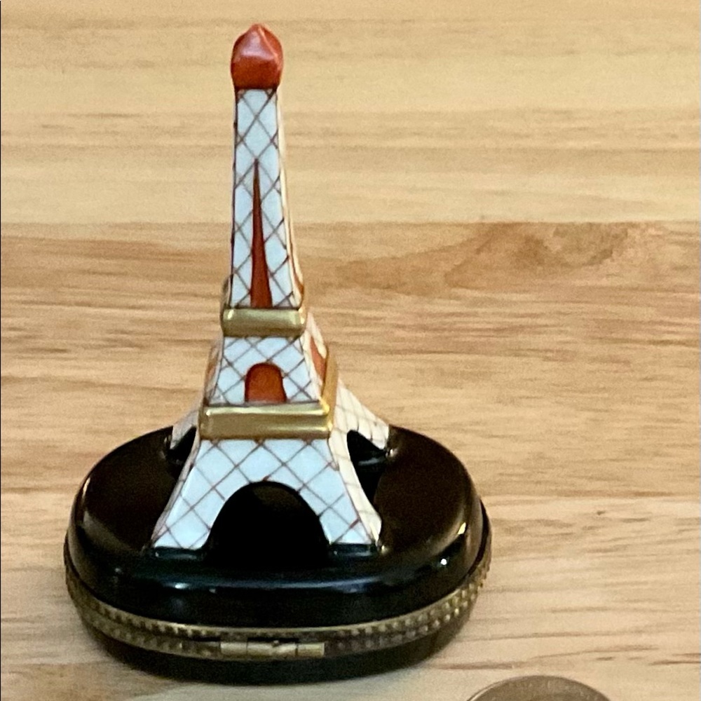 Limoges Eiffel Tower Trinket Box, rare blue base